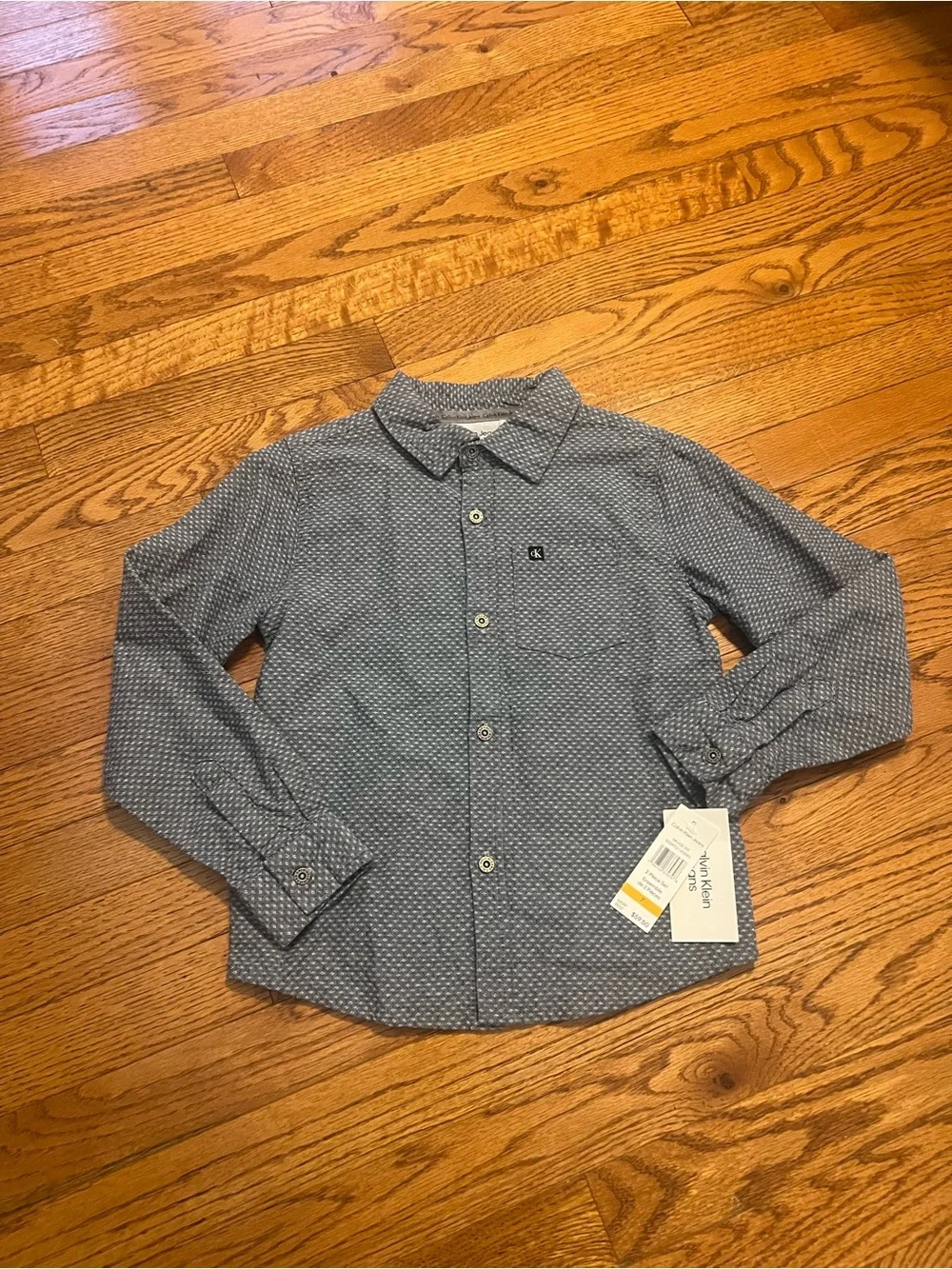 Calvin Klein Boys' Gray Micro-Print Button-Down Shirt Sz 7 NWT